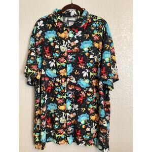 NWOT Disney Parks Pixar Fest Hawaiian Character AOP Mural Button-up Shirt XL